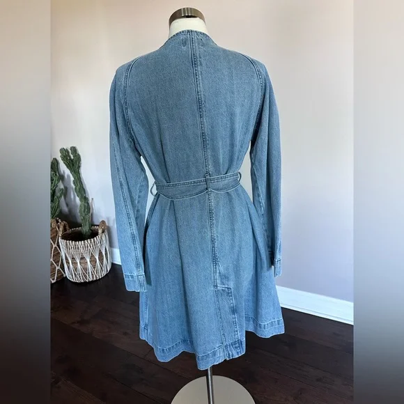 J. Crew Denim Trench Coat Double Breasted Collar Light Denim Woman's Large - Picture 8 of 15